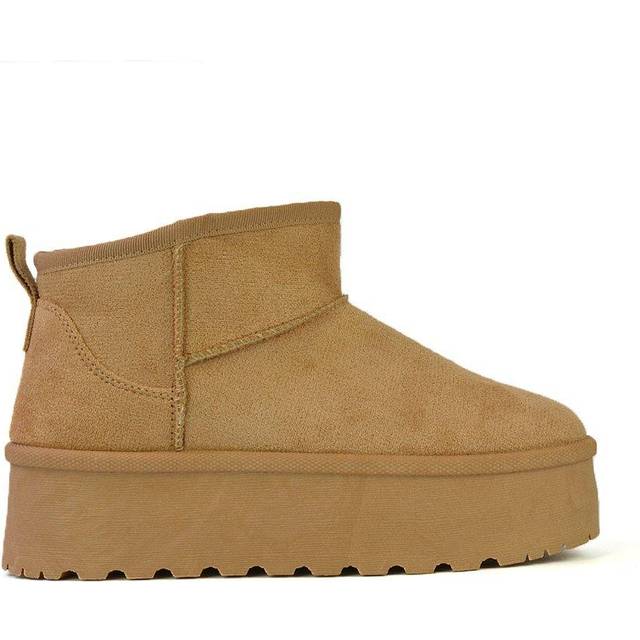 'Selina' Mini Flatform Micro Faux Fur Ankle Boots - Beige - 7