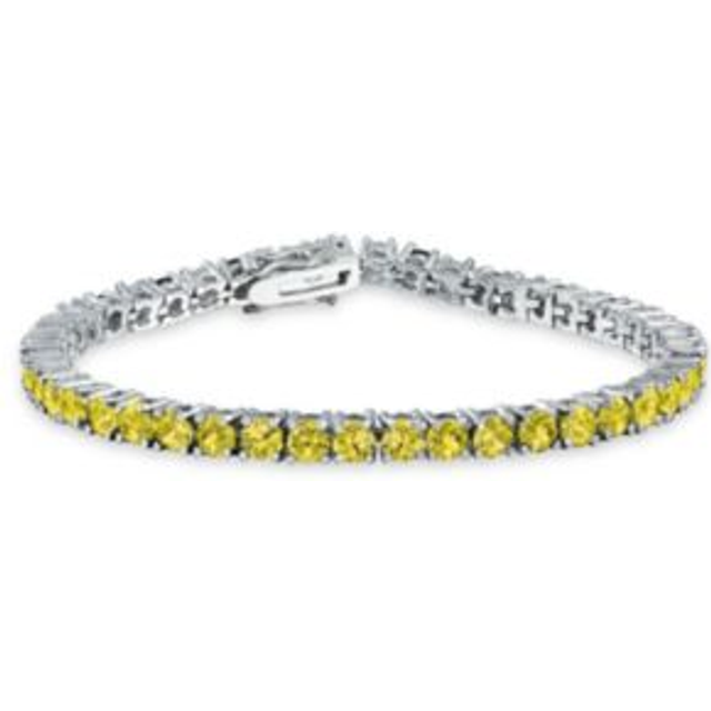 12 CTW Prong Basket Set Solitaire Round Cube Zirconia Simulated Prom Bride Silver Plated Canary Yellow Citrine AAA CZ Tennis Bracelet Women's yellow