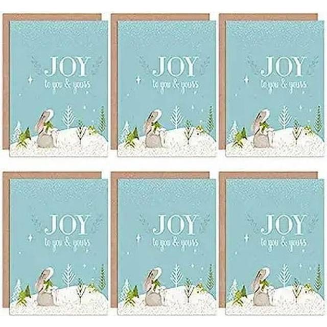 Christmas Cards Cute Rabbit Family Joy To You Festive Set Xmas Greeting Cards With Envelopes Pack of 6 - Light Blue - One Size