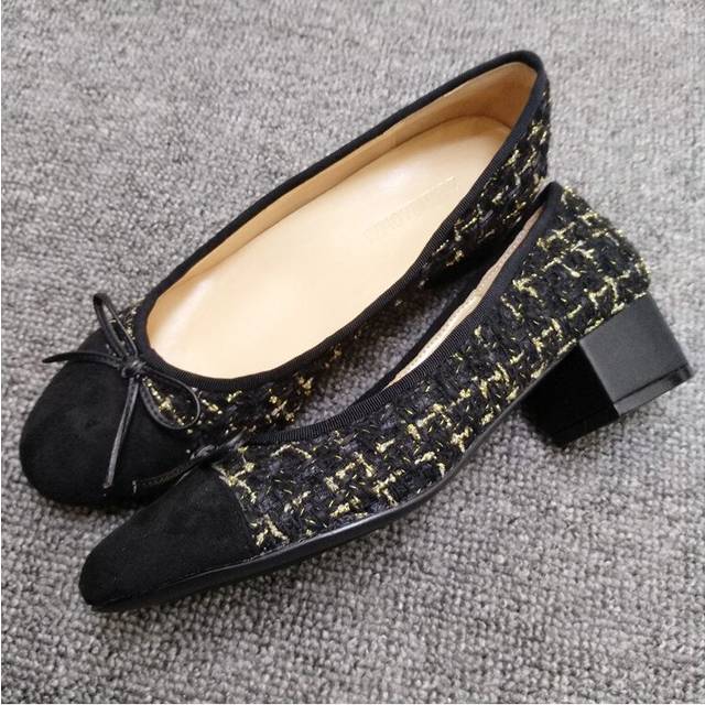 (a-black 99 40) Bow Ballet High Heels Shoes Woman Basic Pumps 2023 Fashion Two Tone Stitching Round Bow Work Shoe Fashion Party Women Shoes Pump