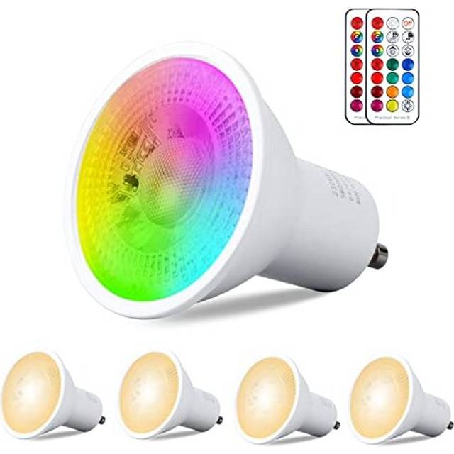 REYLAX GU10 LED Colour Changing Light Bulbs, 6W Dimmable gu10 LED Bulbs Warm White 3000K, RGB 12 Colors Spotlight Bulb with Remote Control, 5 Modes,