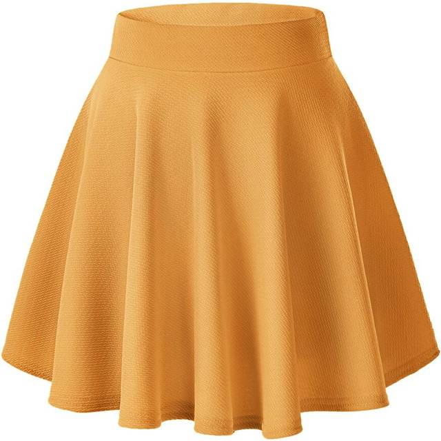 EXcHIc Womens casual Stretchy Flared Mini Skater Skirt Basic A-Line Pleated Midi Skirt (M, Mini-Turmeric)