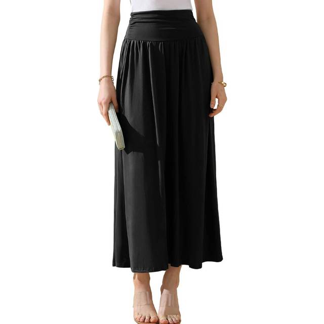 High Waist Maxi Skirts for Women Long Length Skirts with Pockets Black 1X