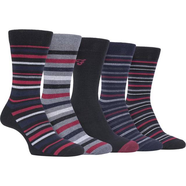 (6-11 UK, Black Berry (Striped)) FARAH - 5 Pack Mens Classic Patterned Office Cotton Dress Socks