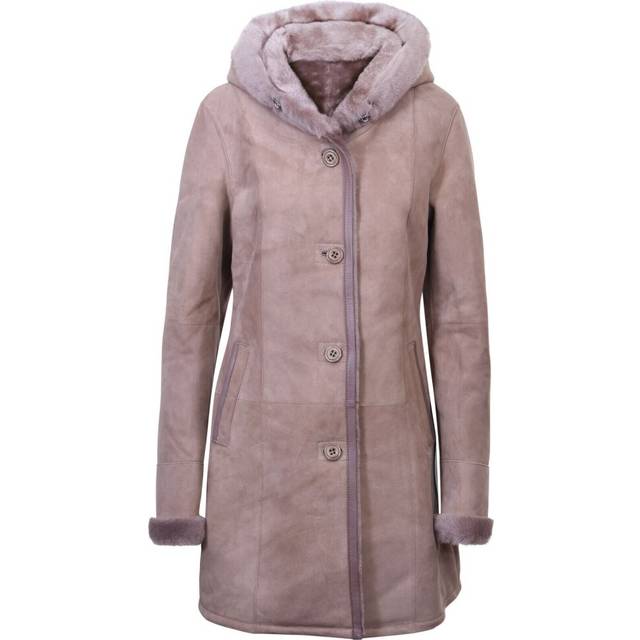 (S) Women's Elegant Taupe Hooded Suede Merino Coat