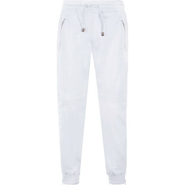 (42) Mens Leather Trousers White Nap Zip Jogging Bottom