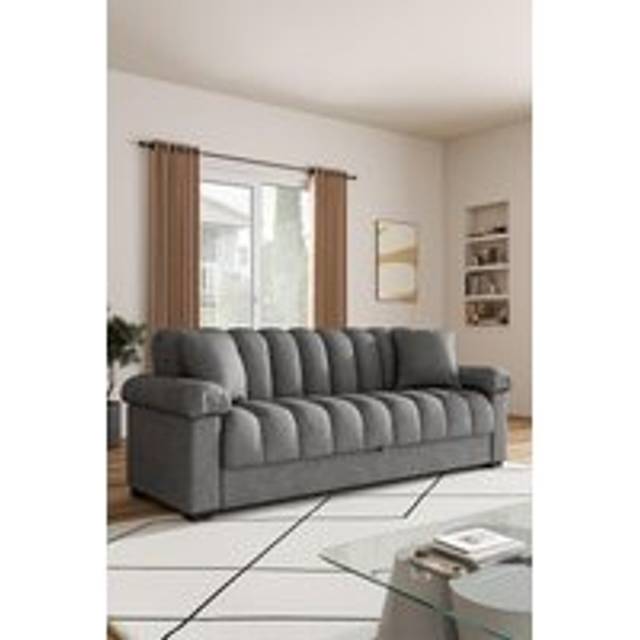 Grey Flannelette Striped Convertible Sleeper Sofa Bed Recliner with Two Pillows - One Size