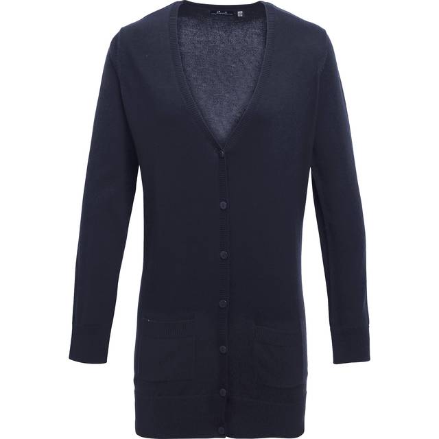 (20, Navy) Premier Womens/Ladies Longline V Neck Knitted Cardigan