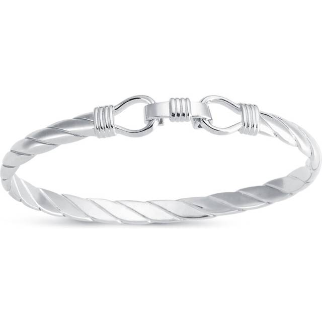 Jewelco London Mens Rhodium Plated Sterling Silver Twisted Stirrup Bangle Bracelet 6mm - ABG059