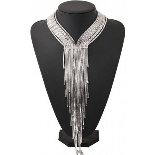 Choker Silver Plated Collar Ethnic Statement Women Boho Necklace Power Bohemian Long Tassel Chain Maxi Fashion Necklace Jewelry - Multicoloured