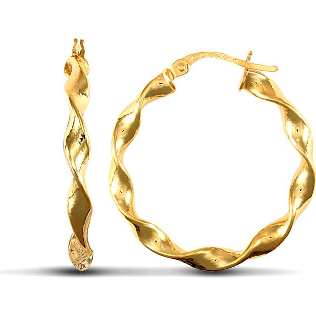 Jewelco London Ladies 9ct Yellow Gold Candy Twist 3mm Hoop Earrings 25mm - JER606C