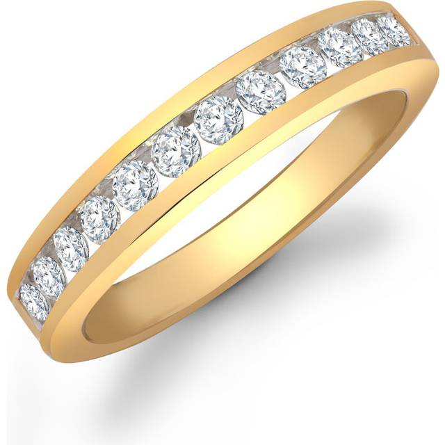 (I) Jewelco London Ladies Solid 9ct Yellow Gold Channel Set Round H I1 0.5ct Diamond Dainty Band Eternity Ring 4mm