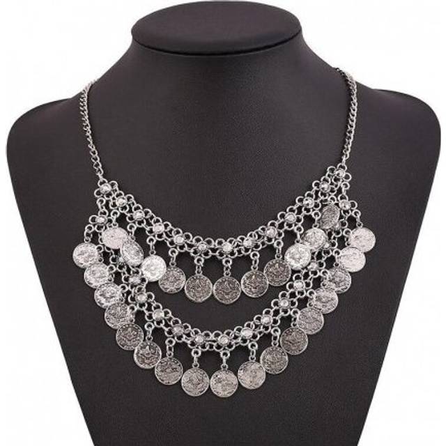 LZHLQ Retro Carved Coin Tassel Statement Necklace Women Boho Double layers Choker Necklaces Pendants New Women Jewelry Collares - Multicoloured