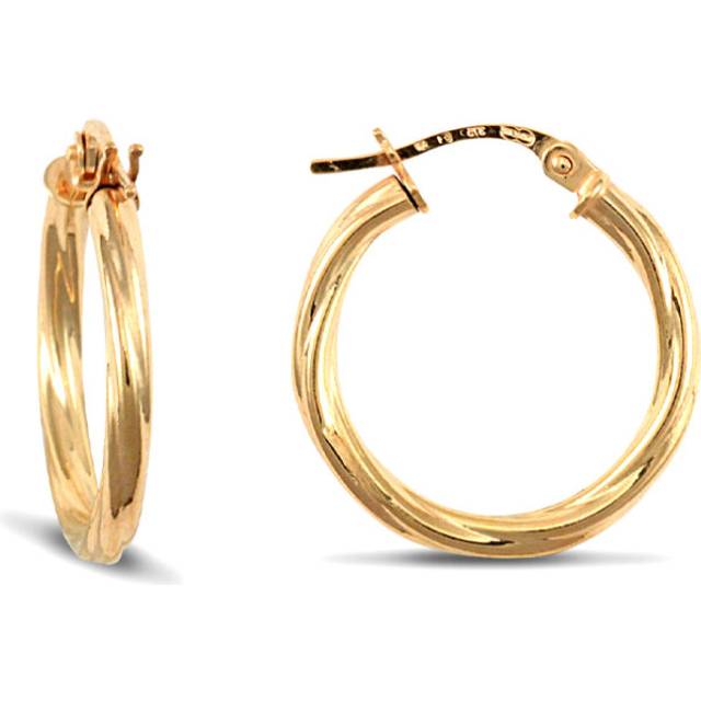 Jewelco London Ladies 9ct Yellow Gold Twisted 2.5mm Hoop Earrings 20mm - JER560B