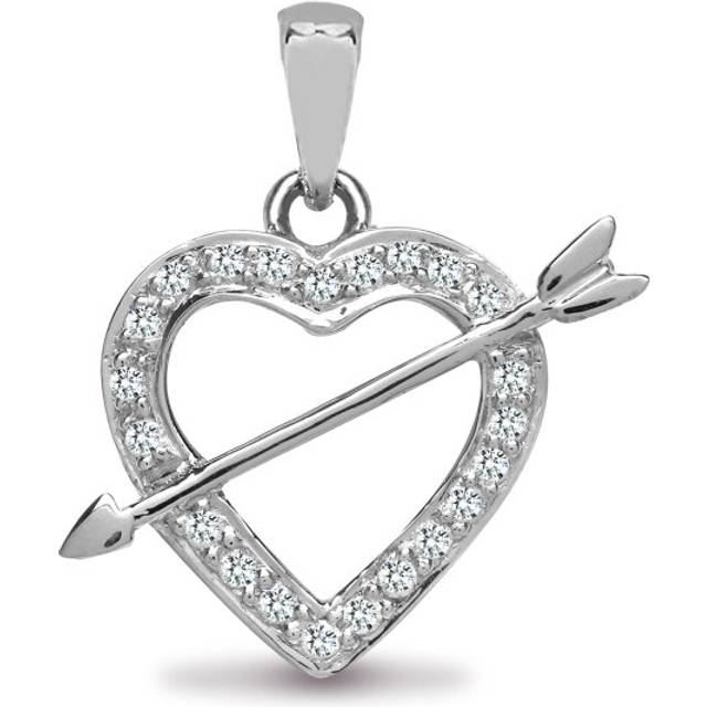 Jewelco London Ladies Solid 18ct White Gold Pave Set Round G SI1 0.15ct Diamond Love Heart Arrow Charm Pendant - 18P069