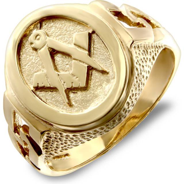 (U) Jewelco London Men's Solid 9ct Yellow Gold Curb Links Oval Masonic Ring