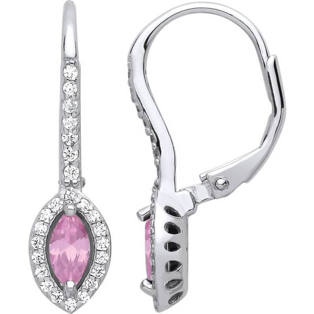 Jewelco London Ladies Sterling Silver Pink Marquise Cubic Zirconia Cat's Eyes Drop Earrings - GVE816PINK