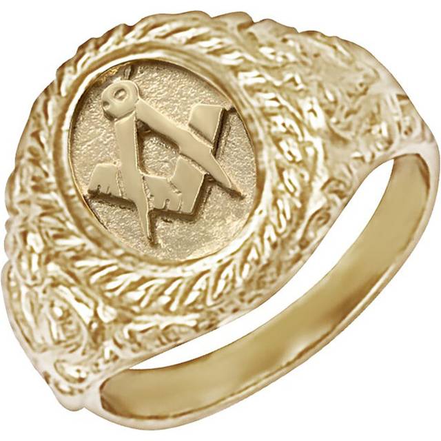 (Z) Jewelco London Men&#39;s Solid 9ct Yellow Gold Rope Edge Carved Oval Masonic Ring - JMS014