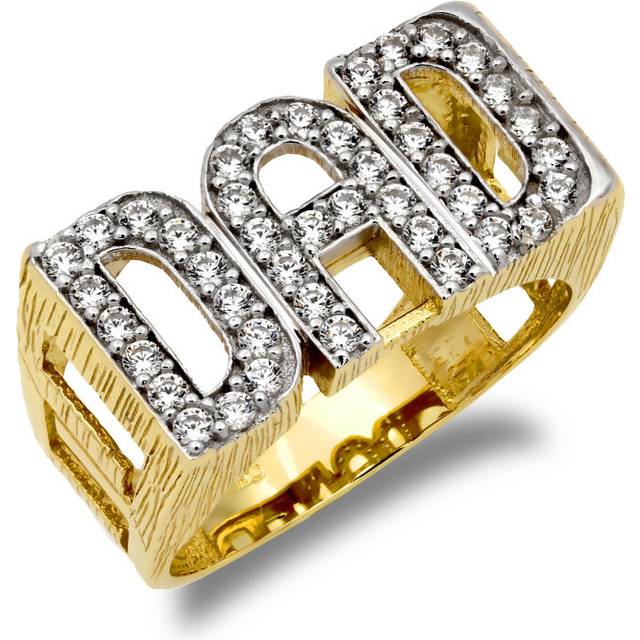 (Z+1) Jewelco London Men's Solid 9ct Yellow Gold White Round Brilliant Cubic Zirconia Curb Link Sides DAD Ring