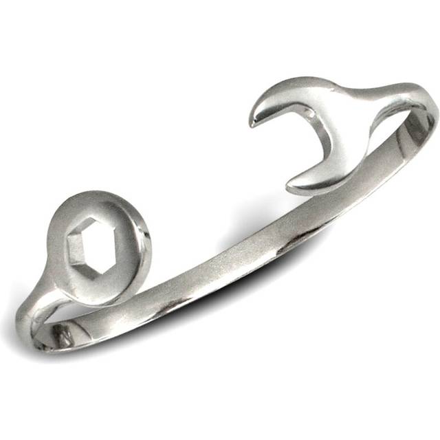 Jewelco London Solid 9ct White Gold Spanner Baby Bangle Bracelet - JKB074