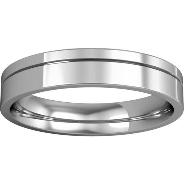 Platinum jewelco london 4mm flat-court fine groove wedding band commitment ring