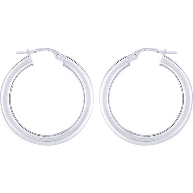 Jewelco London Ladies 9ct White Gold - 3mm Gauge Classic Plain Hoop Earrings - 25mm - ENR02906