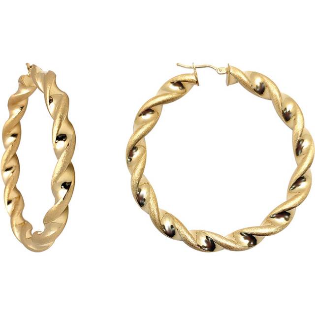 Jewelco London Ladies 9ct Yellow Gold Frosted Satin Chunky Twist 6mm Hoop Earrings 52mm - JER769A