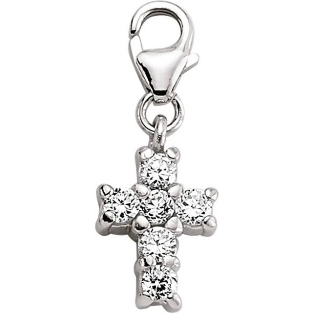 Jewelco London Sterling Silver Cubic Zirconia Cross Charm - CM074