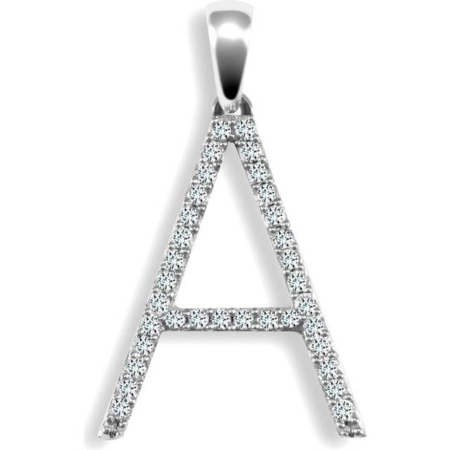 Jewelco London Ladies Solid 9ct White Gold Pave Set Round G SI 0.17ct Diamond Elegant Block Initial ID Charm Pendant - 9P105-A