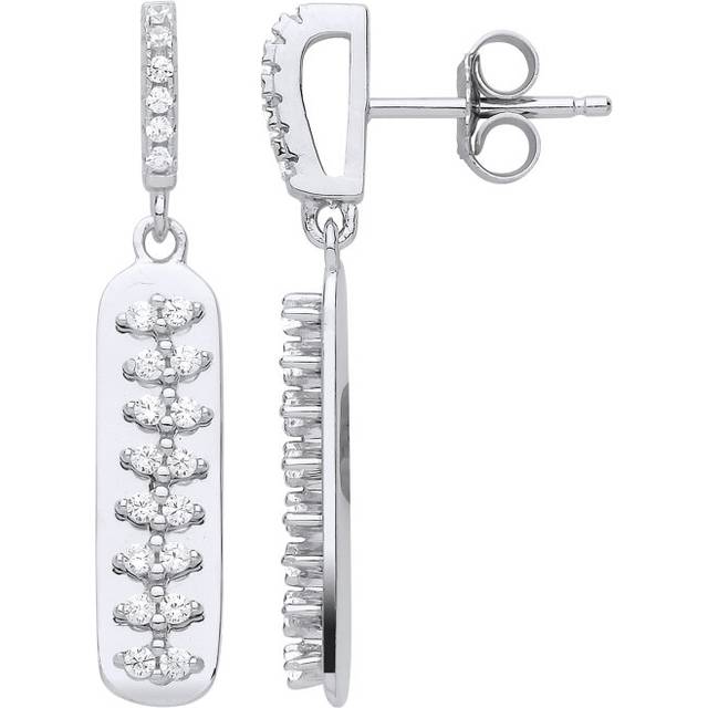 Jewelco London Ladies Sterling Silver Cubic Zirconia Spinal Cord Ingot Stud Drop Earrings - GVE831