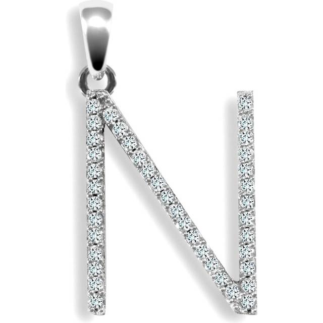 Jewelco London Ladies Solid 9ct White Gold Pave Set Round G SI 0.2ct Diamond Elegant Block Initial ID Charm Pendant - 9P105-N