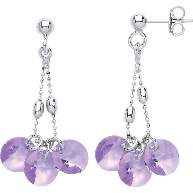 Jewelco London Ladies Sterling Silver Purple Crystal String Lights Drop Earrings - GVE599VIO