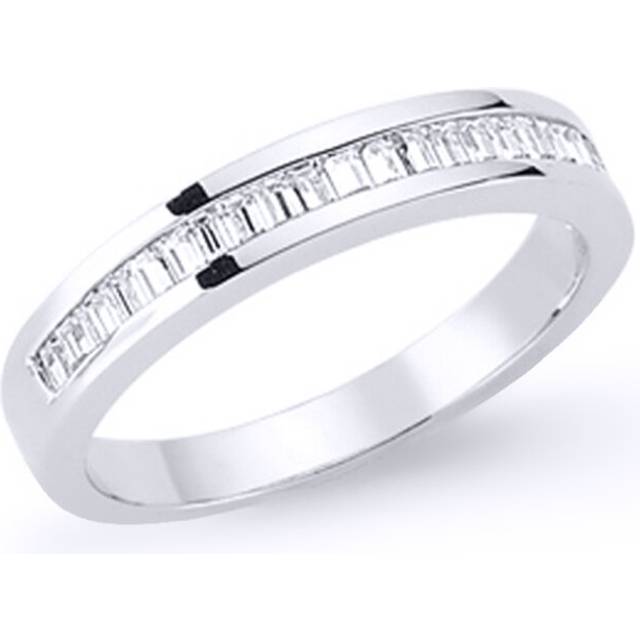 (L) Jewelco London Ladies Rhodium Plated Sterling Silver Baguette Cubic Zirconia Channel Set Eternity Ring