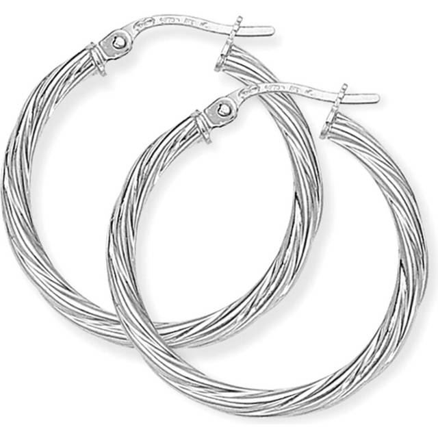 Jewelco London Ladies 9ct White Gold Rock Candy Twisted Hoop Earrings - 22mm - ERNR02818