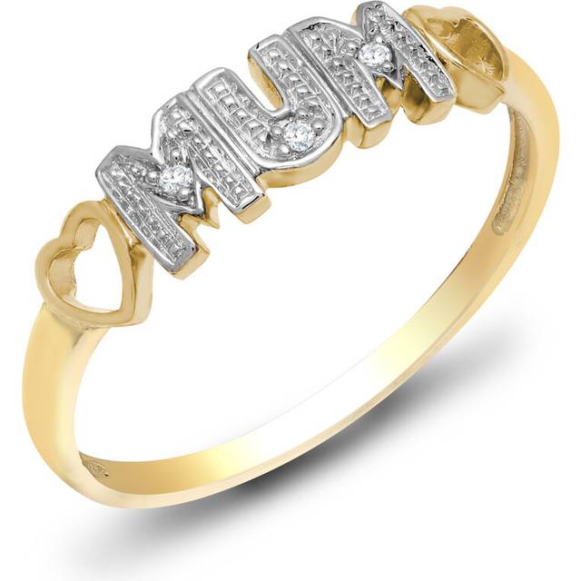 (K) Jewelco London Ladies Solid 9ct Yellow Gold Pave Set Round H I2 0.02ct Diamond MUM Identity Ring 4.5mm