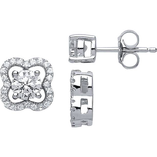 Jewelco London Ladies Sterling Silver Cubic zirconia Lucky Clover Solitaire Stud Earrings Convertible, 5mm without frame, 10mm with - GVE589