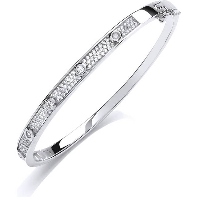 Jewelco London Ladies Sterling Silver Cubic zirconia Pave Love Eternity Bangle Bracelet 5mm - GVG188