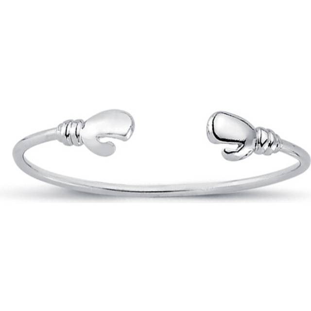 Jewelco London Boys Rhodium Plated Sterling Silver Boxing Glove Baby Bangle Bracelet 2.5mm - AKB023