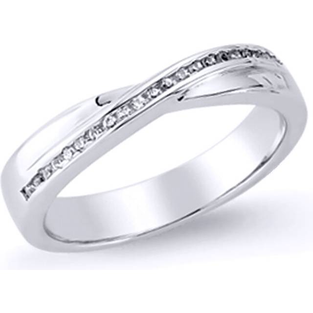 (L) Jewelco London Ladies Rhodium Plated Sterling Silver Cubic Zirconia Half n Half Crossover Eternity Ring