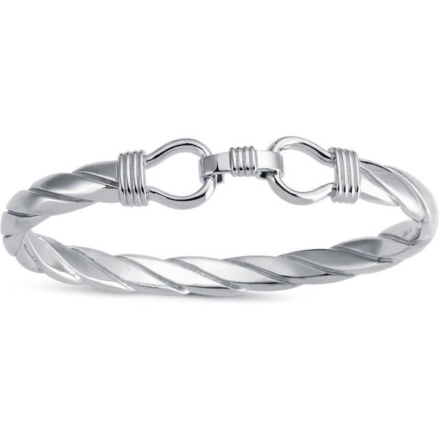 Jewelco London Mens Rhodium Plated Sterling Silver Twisted Stirrup Bangle Bracelet 8mm - ABG058