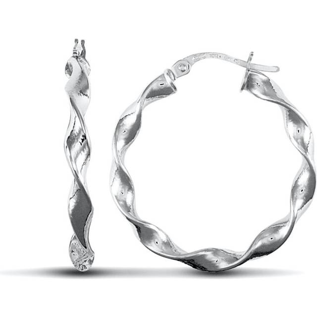 Jewelco London Ladies 9ct White Gold Candy Twist 3mm Hoop Earrings 25mm - JER578C