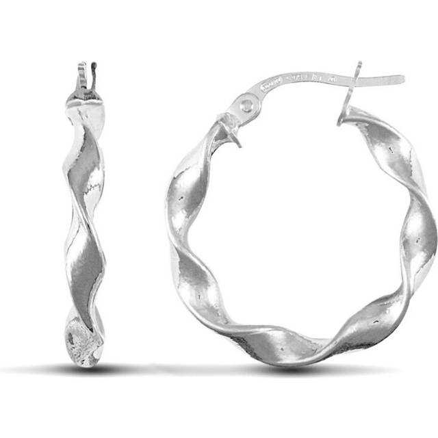 Jewelco London Ladies 9ct White Gold Candy Twist 3mm Hoop Earrings 20mm - JER578B