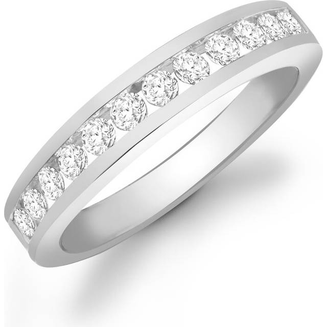 (P) Jewelco London Ladies Solid 9ct White Gold Channel Set Round H I1 0.5ct Diamond Dainty Band Eternity Ring 4mm