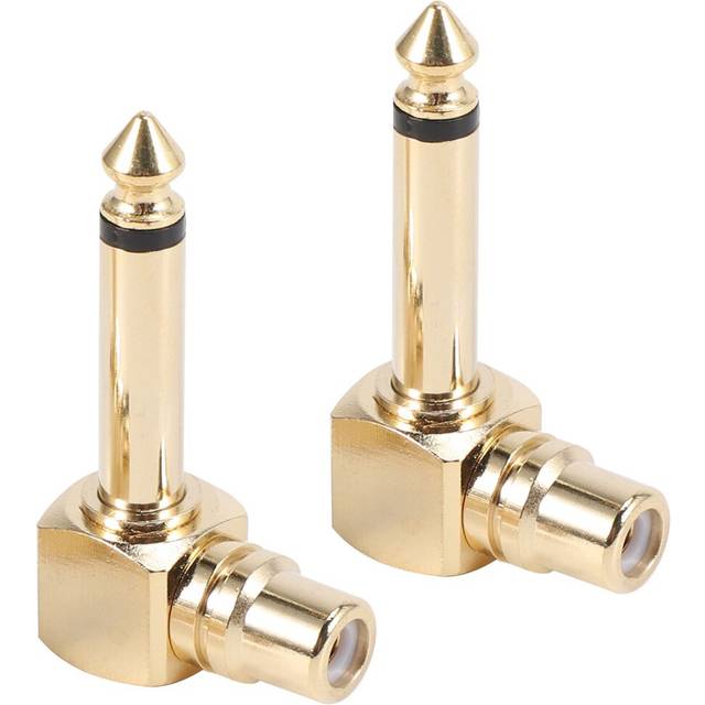 2-PACK RCA Female to 1/4 inch Mono Male Plug Right Angle Audio Adapter,gold