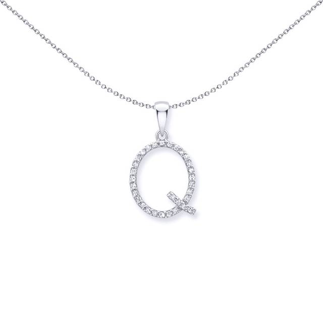 Jewelco London 9ct White Gold Diamond Initial Charm Pendant Letter Q 10mm x 16mm - INNR029-Q