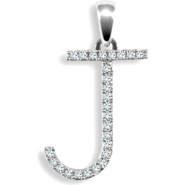 Jewelco London Ladies Solid 9ct White Gold Pave Set Round G SI 0.1ct Diamond Elegant Block Initial ID Charm Pendant - 9P105-J
