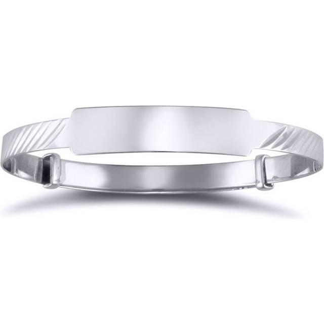 Jewelco London Solid 9ct White Gold Ribbed ID 3mm Expanding Baby Bangle Bracelet - JKB082