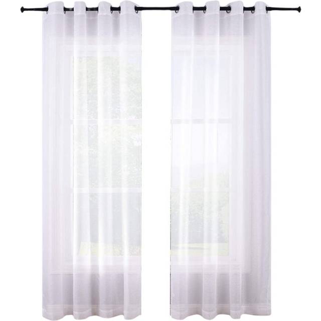 210cm Sheer Curtains White Grommet Set of 2 Panels Window Semi Drapes Polyester Look Voile for Bed Room