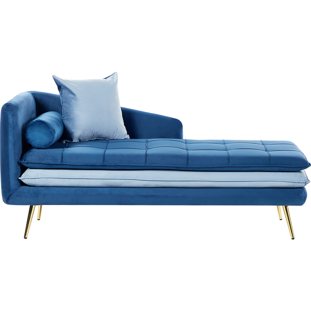 Beliani Left Hand Velvet Chaise Lounge Blue Gonesse, Blue