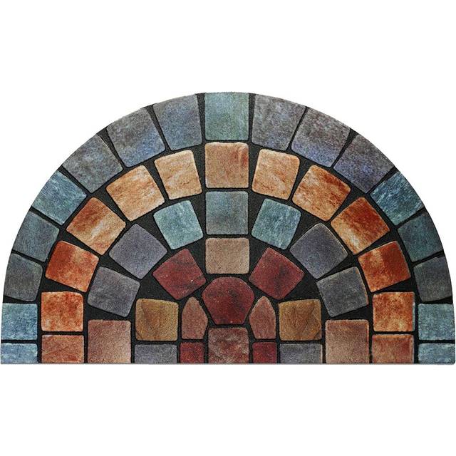 Nicoman Elegant Tile Mat Barrier Doormat Eco-Friendly Scrape and Non-Slip Indoor/Outdoor Door Mat, Halfmoon (75x44cm), Blue Border